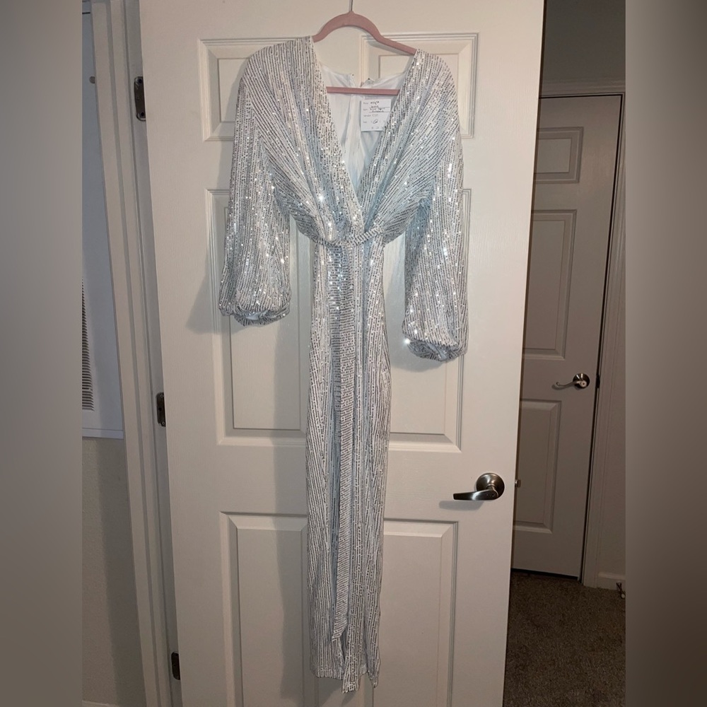New Year’s Eve or bachelorette silver sequin romper jumpsuit